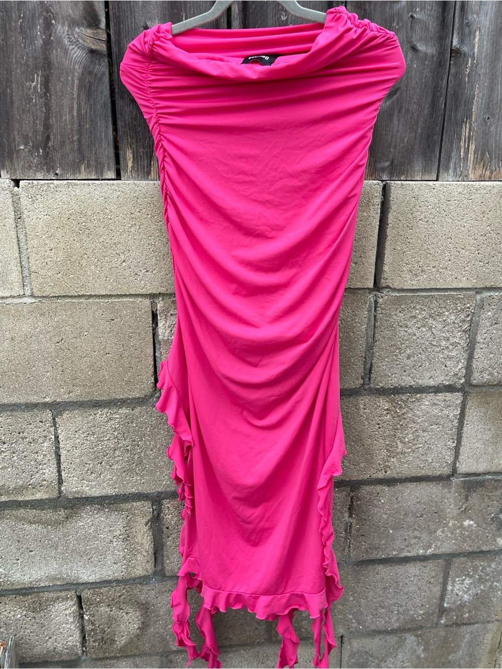 Bershka Fuchsia Pink Strapless Ruffled Midi Dress Y2K Size L - Picture 8 of 10